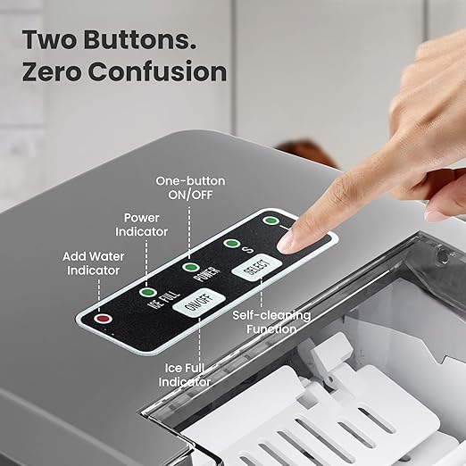 Crzoe Ice Makers Countertop with Handle, 2 Sizes of Ice, 8 Bullet Ice Cubes in 6 Mins, 26Lbs/24H, Portable Ice Maker with Self-Cleaning, Ice Machine for Home&Kitchen&Office&Party (Grey)