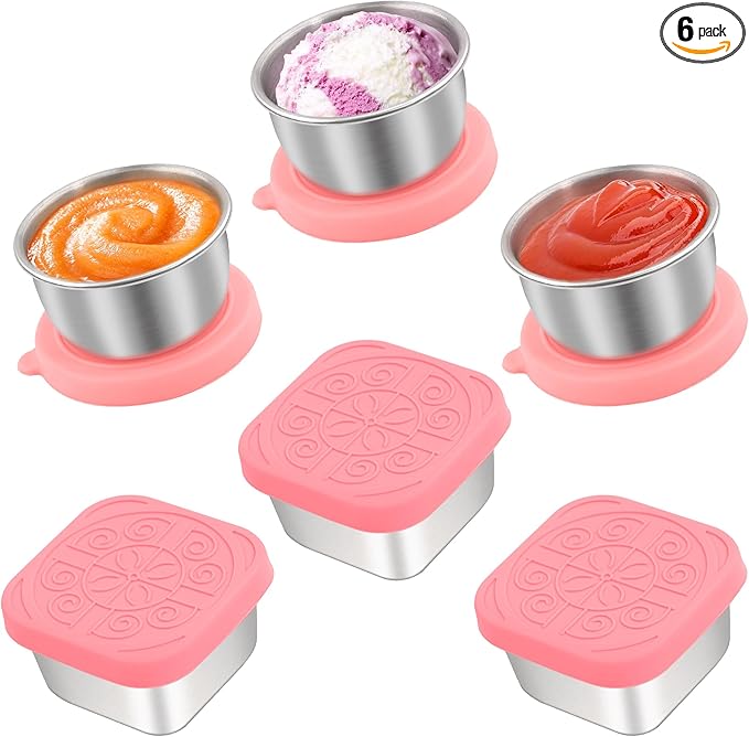 Qukaka 6 PCS Salad Dressing Container to Go,Handy Leakproof Stainless Steel Meal Prep Containers Reusable,Sauce Containers for Lunch Box, Picnics, Travel, Office and Kitchen Storage-1.6oz+2.7oz