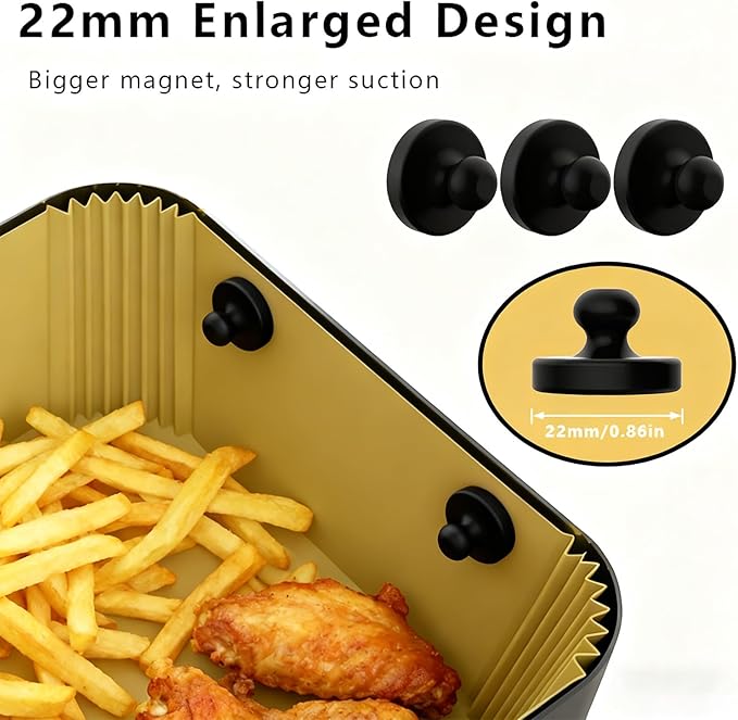 Air Fryer Magnets for Parchment Paper, 8PCS Strong Magnetic Silicone Clips to Secure Liners & Prevent Burning, 100% Food-Safe BPA Free, Waterproof & Heat-Resistant (0.86 inch, Black）