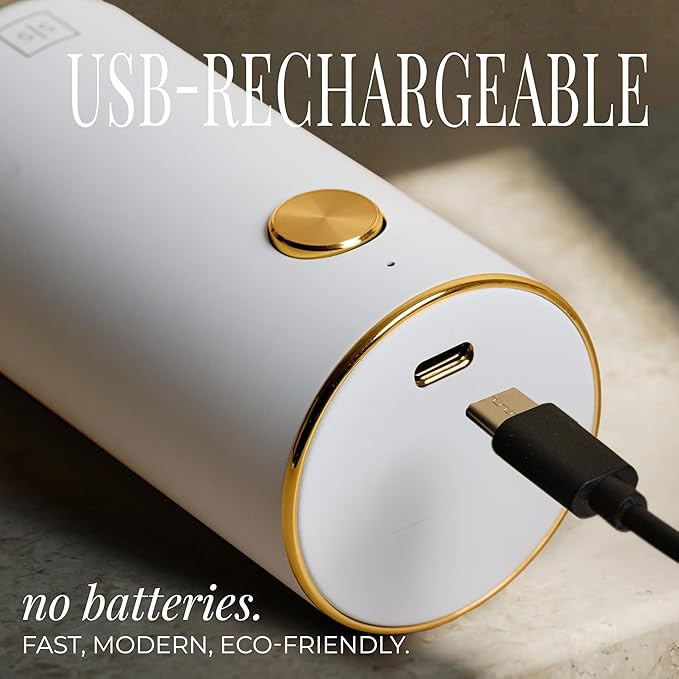 White Electric Salt and Pepper Grinder Set – Automatic Salt and Pepper Grinder Set with USB Rechargeable Design, One Touch Control, Adjustable Coarseness, LED Light, Sleek Stainless Steel Body