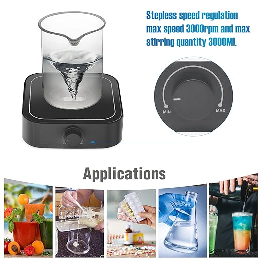 Magnetic Stirrer 3000rpm, Magnetic stir Plate with Stir Bar, Mini Magnetic Mixer Stirrer Max Stirring Capacity 3000mL, Lab Stirrers (No Heating)
