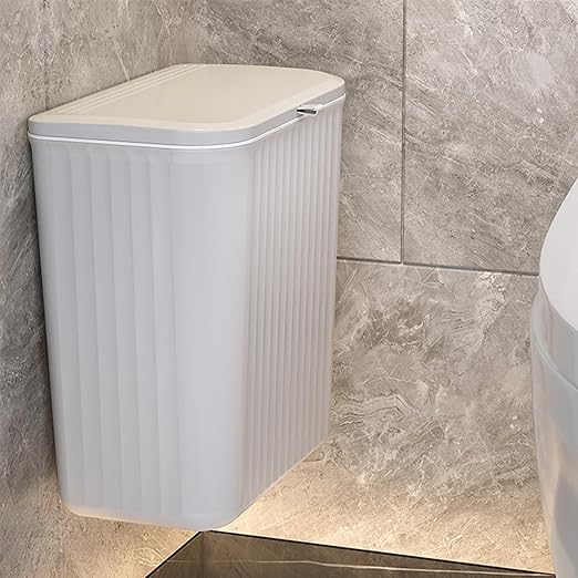 2.4 Gallon Kitchen Compost Bin for Counter Top or Under Sink, Hanging Small Kitchen Trash Can with Lid, Wall Mounted Waste Basket Bin Garbage Can for Bathroom (Grey)