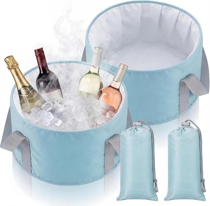 Reallnaive 2 Pcs Cooling Ice Bucket for Parties 15L Large Folding Cooler Capacity Foldable Ice Bucket with Storage Bag for Summer Party Keeping Drinks Tube for Cold or Warm for Camping Beach(Blue)