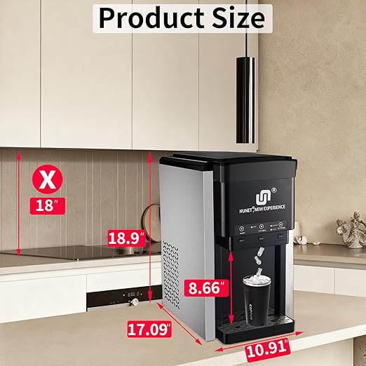 NUNET 3-in-1 Water Bottle Bottom-Loading Ice Dispenser Water Cooler Crusher, Built-in 6L Water Tank, Produces 44lbs Bullet Ice/Shaved Ice Daily, 4 lbs Ice Storage (NOT for Water Line)