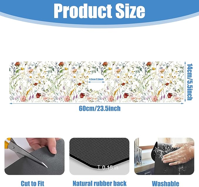Sink Faucet Absorbing Mat Wildflower Sink Splash Guard Drying Mat for Kitchen Bathroom Faucet Sinkmat 23.5"X5.5"