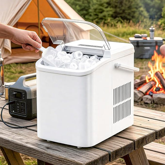 Ice Maker, Portable Ice Makers Countertop with Handle, Basket & Scoop, 26Lbs/24Hrs, 9 Bullet Ice Cubes in 6 Mins, 2 Ice Sizes, Self-Cleaning, Quiet Compact Ice Machine for Home Kitchen Party, White