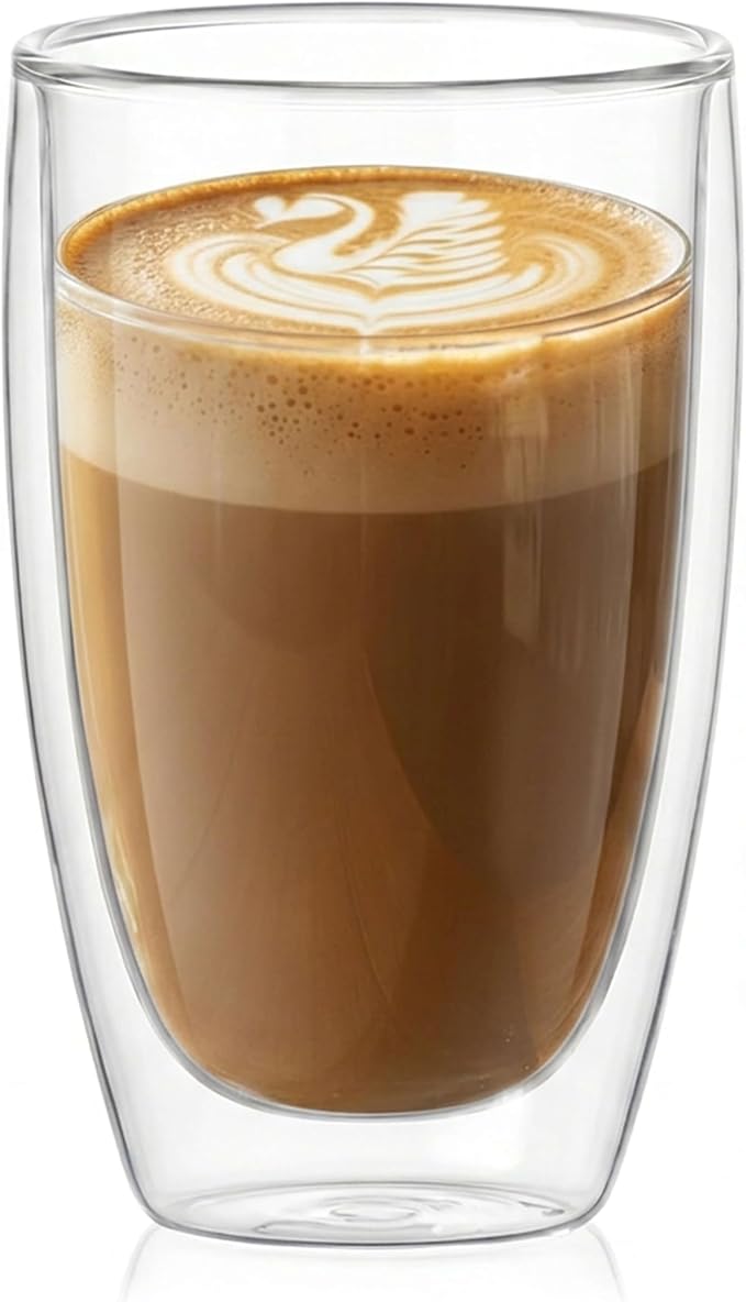 DOPUDO 17oz Double Wall Glass Coffee Mugs, Insulated Coffee Mug, Clear Borosilicate Glass Coffee Cups for Cappuccino, Tea, Lightweight and Microwave Safe