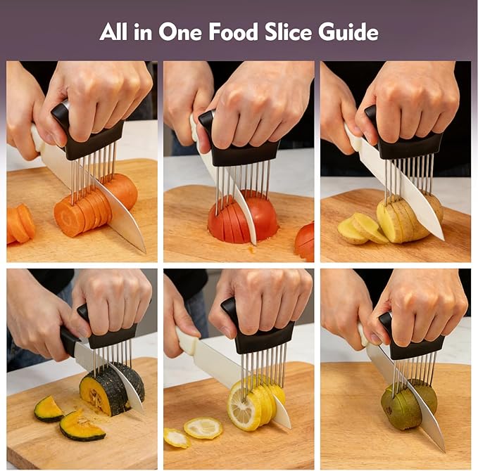 Onion Holder for Slicing, Stainless Steel Onion Slicer Holder, Onion Slicer Cutter Chopper, Vegetable Fruit Tomato Slicer, Food Vegetable Chopper, Kitchen Gadgets