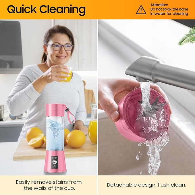 Portable Blender for Smoothies & Shakes - Cordless Personal Size Blender with 6 Blades, 380Ml Juice Cup, Lightweight & Rechargeable, Freshly Squeezed for Picnic/Sports/Office