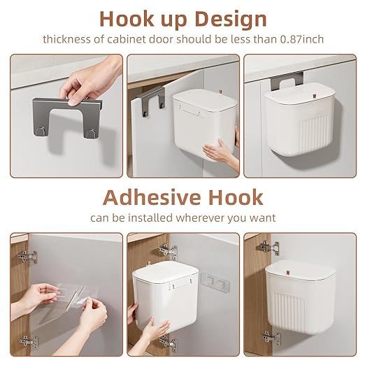 Kitchen Hanging Trash Can with Lid, Compost Bin for Counter Top or Under Sink, 1.85 Gallon/7L Hanging Garbage Trash Can for Kitchen RV Bathroom Office