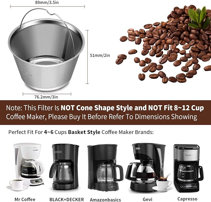 Perfect Fit Mr Coffee Reusable Basket Coffee Filters - 4-5 Cup, Replace Mr Coffee Gold Tone Filters