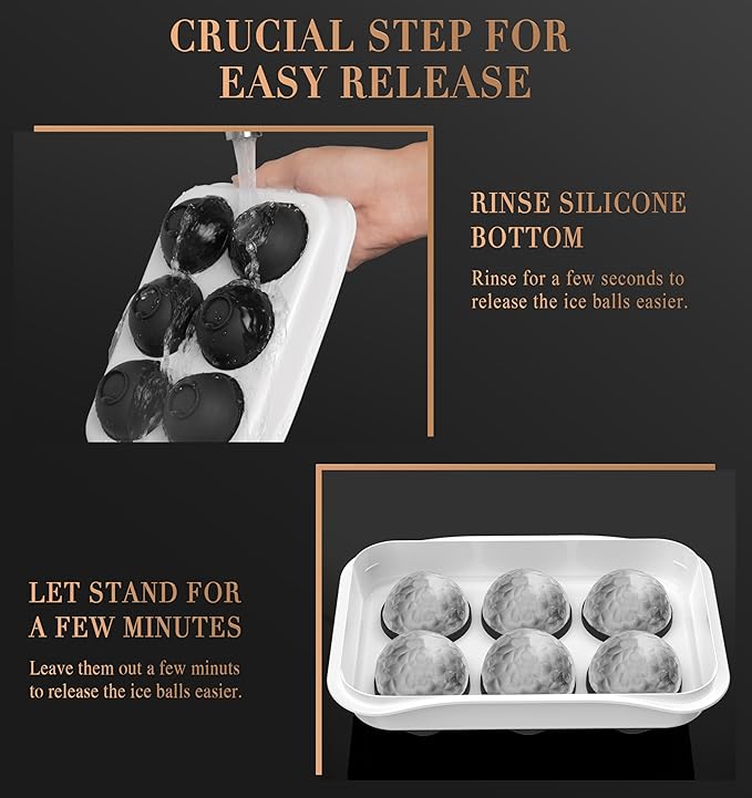 Round Ice Cube Mold with Lid - 2.2 Inch Sphere Ice Ball Maker, Large Whiskey Ice Cubes Mold with Easy Release, Reusable Silicone & Plastic Tray for Bourbon, Scotch, Brandy, Cocktails, Gift