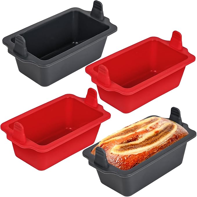 Webake 4 Packs Silicone Air Fryer Bread Loaf Pan for Baking, 6x3 Nonstick Mini Loaf Pan wih Handle BPA Free