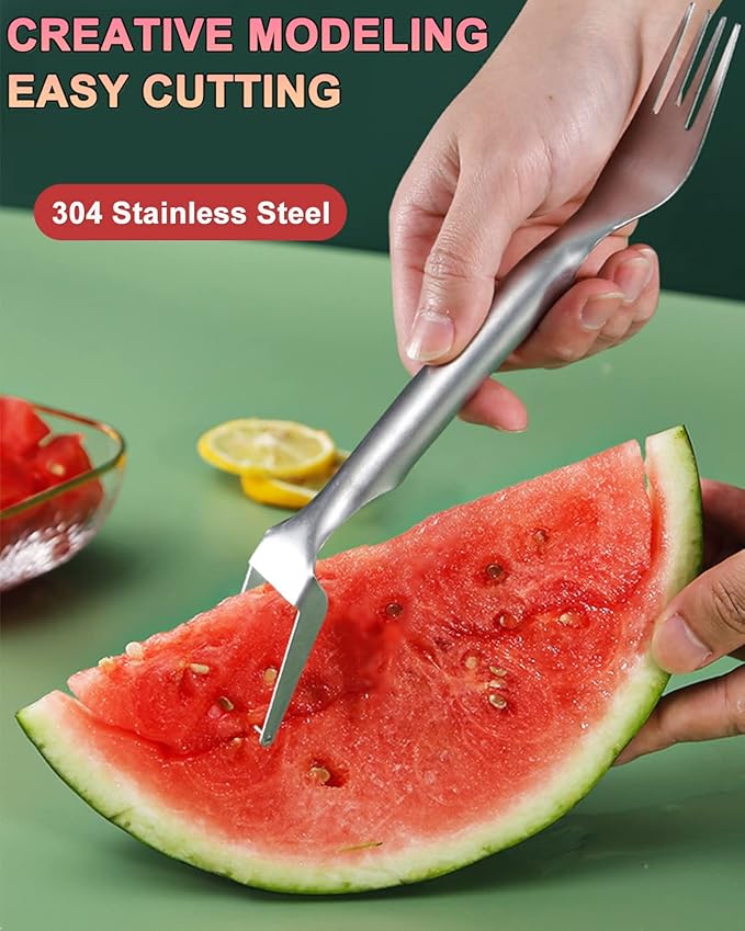 Watermelon Fork Slicer Cutter, Stainless Steel 2-in-1 Watermelon Cutter for Family Parties Camping, Summer Watermelon Cutting Artifact, Professional Fruit Fork Slicer (1PCS)