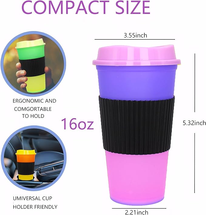 Color Changing Coffee Cups, 16oz Reusable Coffee Cups with Lids, 12 Pack Hot Coffee Tumbler for Adult Party Favors, Leak-Proof and Safe for Dishwashers (Hot coffee, 12 Pack)