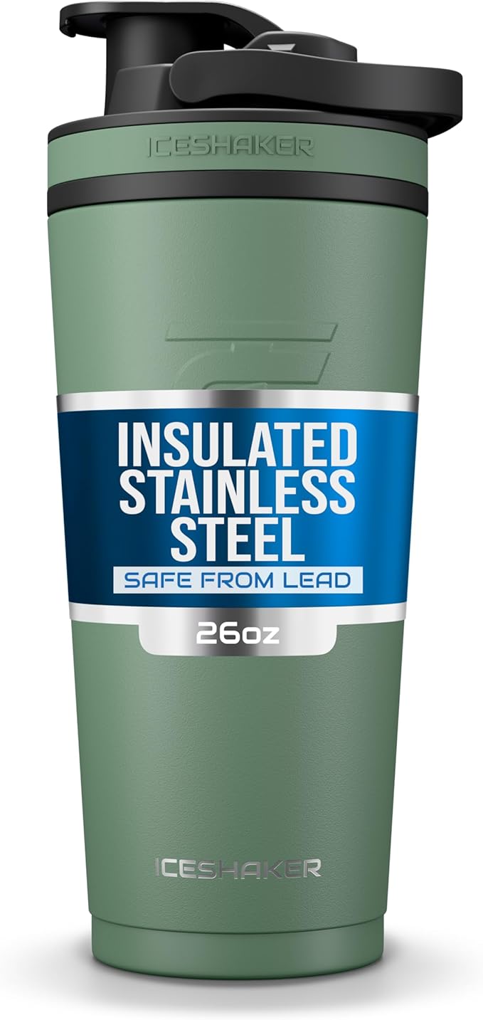 Ice Shaker Insulated Stainless Steel Shaker Bottle | 26oz, Aura | Cold for 30+ Hours | Insulated Cup with Twist-on Agitator | Odor-Free Bottle for Protein Shakes, Water, Smoothies, Cocktails