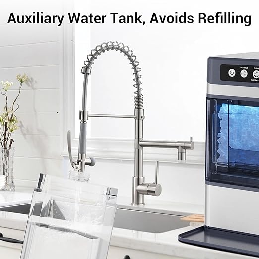 Countertop Nugget Ice Maker with Water Tank, 40 lbs/24H, 5-8min Ready, Self-Cleaning, Chewable Pellet Ice, Stainless Steel Counter Table Ice Machine for Home, Office, RV, Camping