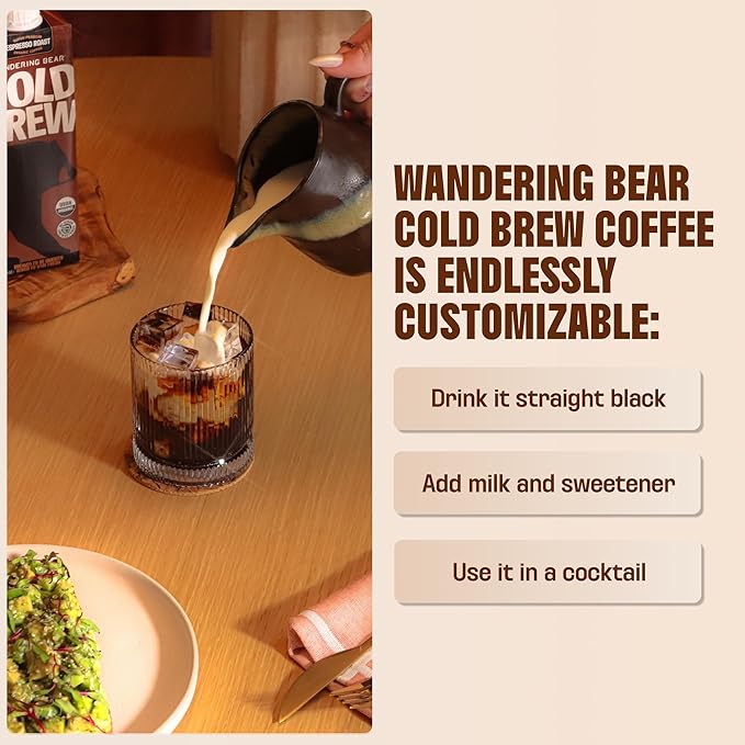 Wandering Bear Organic Cold Brew Coffee Variety Pack - Extra Strong, Bold, Smooth, Unsweetened, Shelf-Stable, Ready to Drink & Vegan, Iced Cold Brewed Coffee Drink - 32 fl oz (3pk - Vanilla, Black, Mocha)