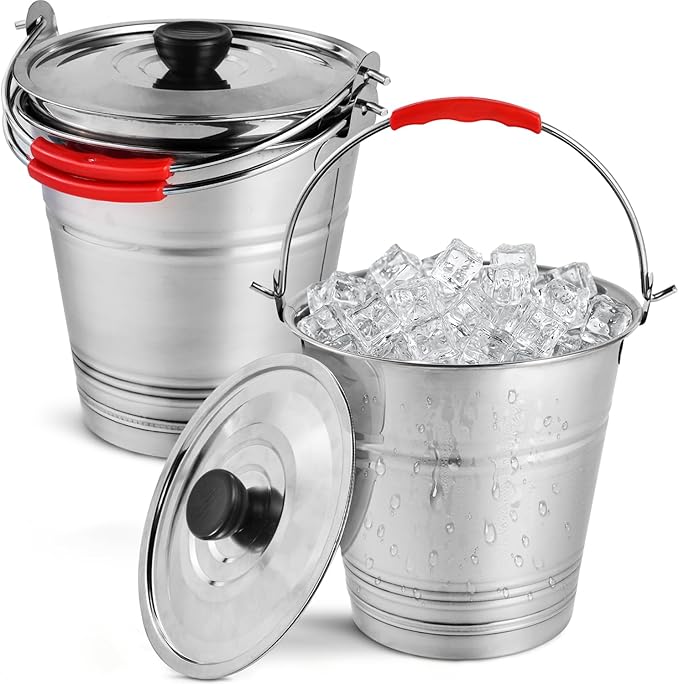 OBTANIM 3 Pack 4L Stainless Steel Metal Ice Buckets Champagne Drink Cooler Storage Ice Pails with Handle and Lid for Party Favors Organizing Home Parties Bar Cooling Supplies