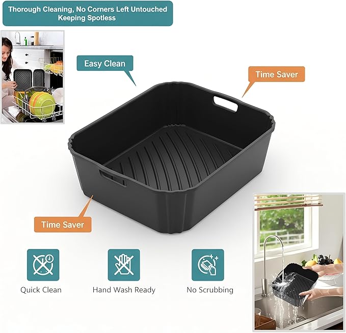 Silicone Air Fryer Liners 2 Pack, 1 Large and 1 Small, for Philips Dual Basket Air Fryer 3000 Series NA350 NA351, Reusable Asymmetrical Dual Drawer Air Fryer Liners, BPA-Free Air Fryer Accessories