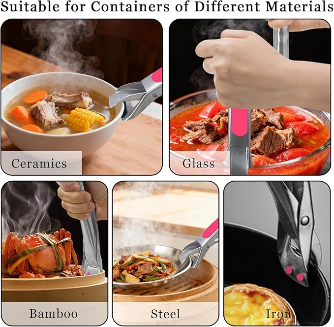2PCS Hot Plate Gripper,Air Fryer Pans Gripper,Stainless Steel Hot Plate Bowl Retriever,Anti Scald Bowl Holder Clip,Kitchen Lifters Tongs for Egg Custard,Jidangeng,Microwave,Toaster,Oven Steamer