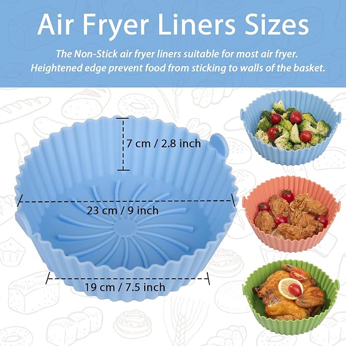 Air Fryer Silicone Liners - Reusable Non-stick AirFryer Silicone Pot Liner Compatible with COSORI Air Fryers Basket Accessories (X-Large, Blue)