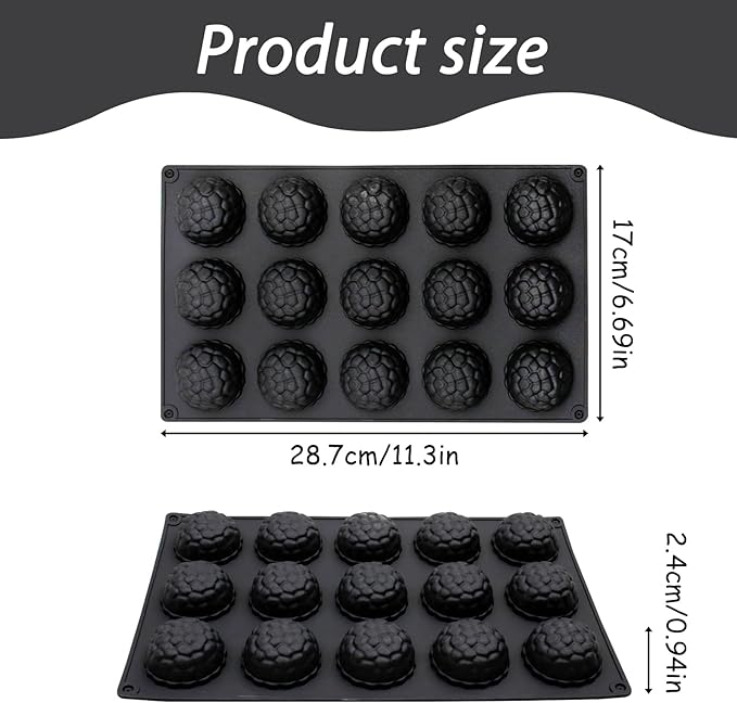 15-Cavity Silicone Baking Mold, Black, Raspberry Shape, Non-Stick, 11.3 x 6.69 in, for Chocolates, Desserts and Tea Time Treats