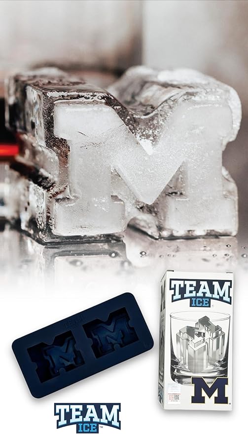 TEAM ICE - Michigan Silicone Ice Cube Tray - Large Silicone Ice Cube Mold for Whiskey & Cocktails, Durable Ice Tray for Game Day Drinks, College Logo Ice Mold for Fans & Tailgate Parties