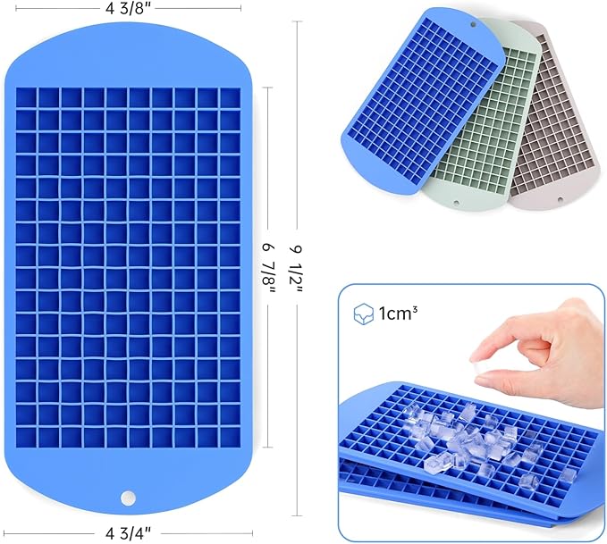 Silicone Mini Ice Cube Tray, 160 Nugget Ice Cube Molds Easy Release Small Ice Cube for Chilling Whiskey Cocktail, Stackable Ice Trays For Freezer (Blue)