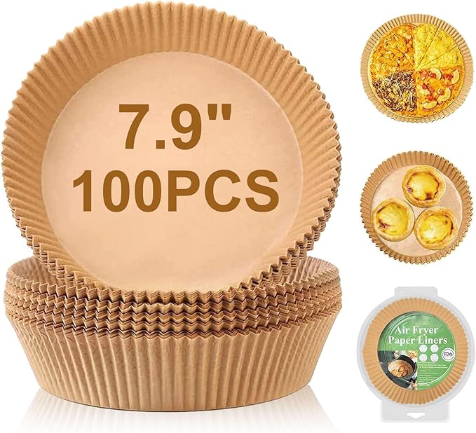 Air Fryer Disposable Paper Liner, 100PCS 7.9 Inch Air Fryer Liners Round, Parchment Paper Non-stick Oil-proof Water-proof
