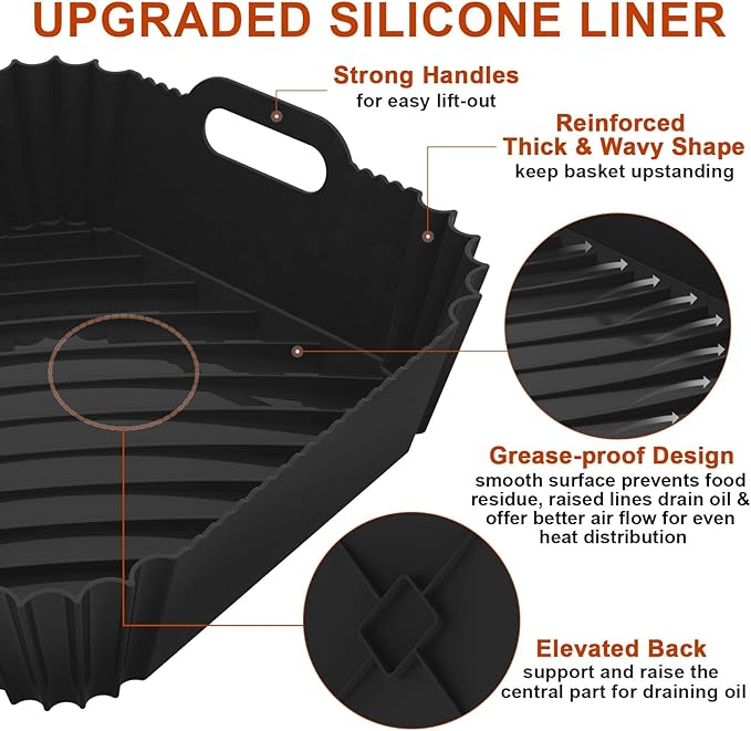 2 Pack Silicone Air Fryer Liners Reusable, 7.1 Inch Airfryer Liner 4-7 QT Square Air Fryer Liners Silicone Pot Oven Liner Baking Tray, AirFryer Basket Mat Bowl Accessories