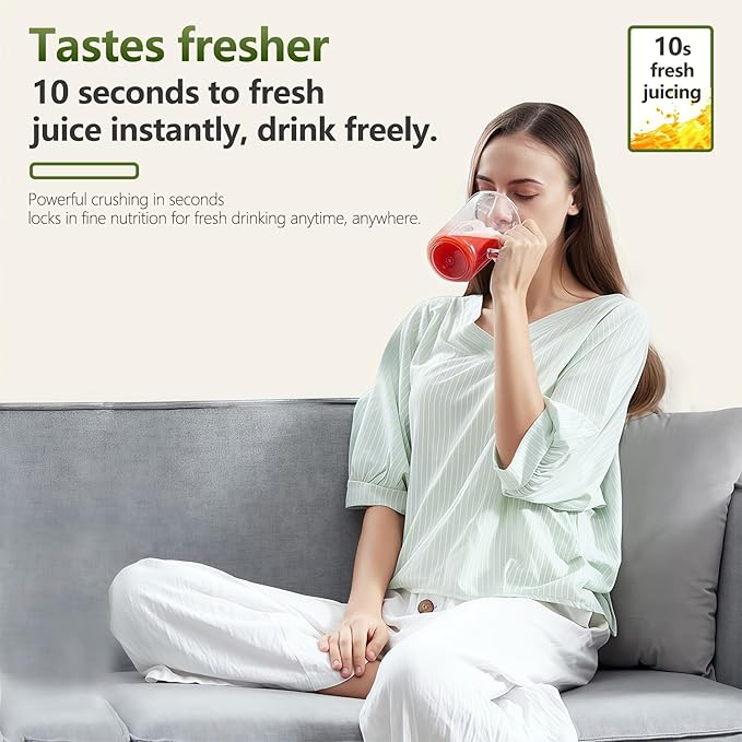 Personal Portable Blender for Fruits, USB Rechargeable Smoothie Maker with Stainless Steel Blades, Compact Shake Blender for Travel, Gym, Home (Green)