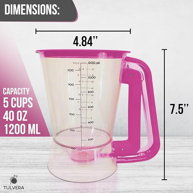 Pancake Batter Dispenser | 5-Cup Mix Pourer for Pancakes, Waffles, Crepes, Muffins, Cupcakes | Squeeze Handle, Portion Control Pitcher, Durable Drip-Free Design | Baking Accessories (Raspberry Purple)