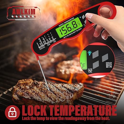 2 Pack Fast Instant Read Meat Thermometer with Backlight - Waterproof Digital Food Probe for Grilling, Cooking, Baking & Candy Making - Kitchen & BBQ Essential(Red)