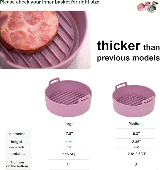 Premium Air Fryer Silicone Pot, Bowl, Basket 3 to 5 QT | Food Safe Air Fryers Oven Accessories | Easy to Clean | Replacement of Parchment Liners | 7.5 inches in diameter, Pink