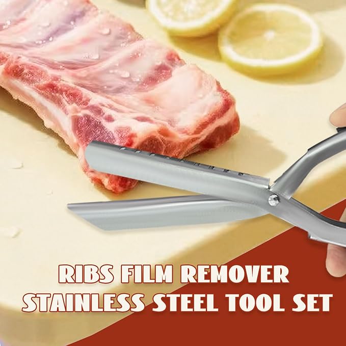 Rib Membrane Remover Stainless Steel Tool Kit, Ergonomic Handle for Easy Prep, Dishwasher Safe BBQ Accessory for Grilling and Cooking (1 Pack)