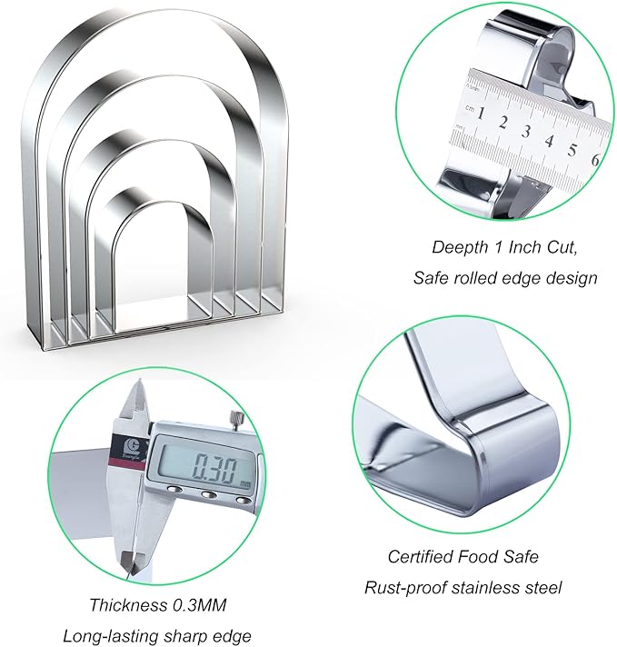 Arch Cookie Cutter Set Large - 5 Inch, 4 Inch, 3 Inch, 2 Inch - Arched Door Geometric Frame Plaque Cookie Cutters Shapes Molds - Stainless Steel