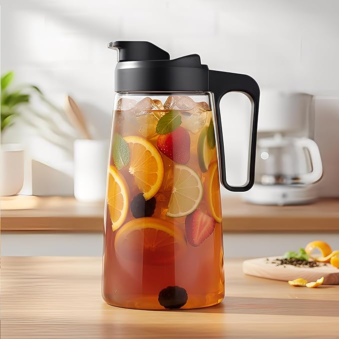 Sivaphe Large Ice Cold Coffee Maker 64 oz, Dishwasher Safty Traitan Carafe Pitcher Leak Proof, Iced Hot Coffee/Tea Brewer Method 2 Quart with Reusable Filter