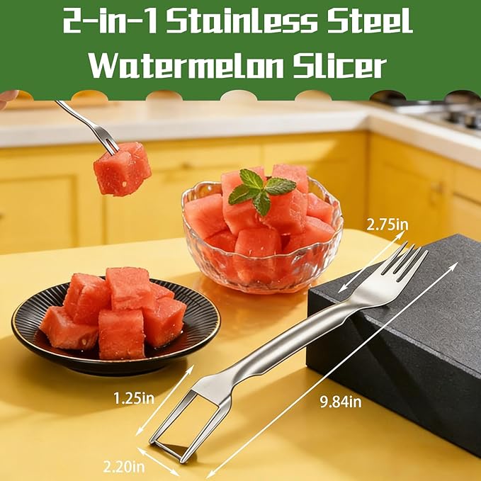 2Pcs Watermelon Cutter, 2-in-1 Stainless Steel Fruit Cutter, Multifunctional Summer Watermelon Cutter, Flexible Kitchen Gadget