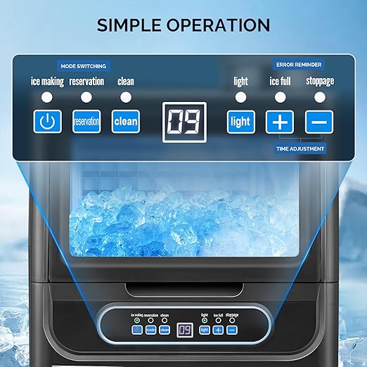ROVSUN 90LBS/24H Countertop Ice Maker with 2 Water Inlets & Appointment Function, Freestanding Ice Machine with 11lbs Storage Bin, Ice Scoop, Drain Pipe & Water Filter (Black)