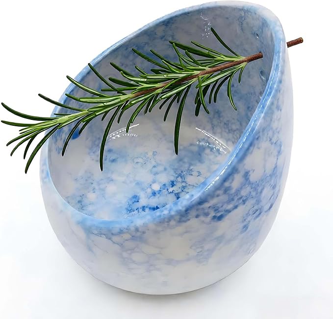 Pottery Blue Handmade Herb Stripper Bowl Kitchen Tool for Efficient Parsley, Basil, Rosemary, Thyme, Mint Leaf Removal & Stripping ,Ceramic Stylish Serving Dish for Berries Nuts Dips Fruits Snacks