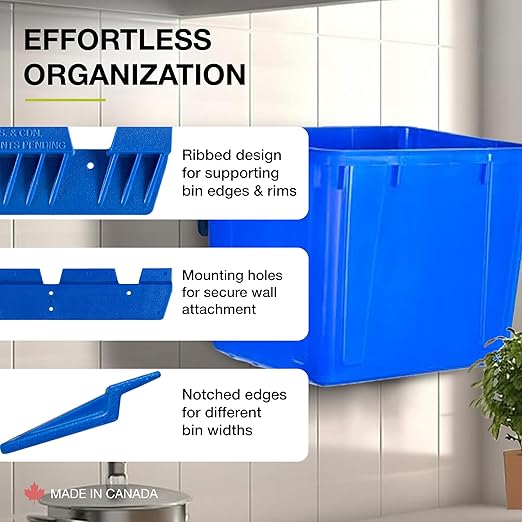 Nova Products Recycle Bin Wall Mount (2 Pack) – Heavy-Duty Garage Organizer & Trash Can Holder, Space-Saving Blue Bin Hanger for Home, Kitchen, Utility Room & Workshop Storage