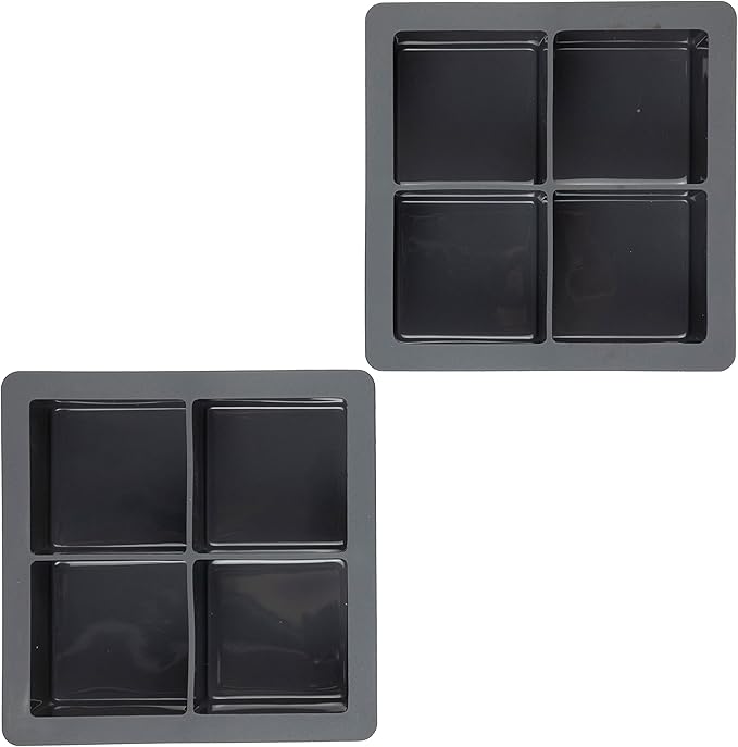Tovolo Large Ice Cube Trays Set of 2 XL for Cocktails Whiskey Drinks, Big Square Ice Cube Molds Silicone Freezer Trays, BPA Free Dishwasher Safe Easy Release, Charcoal Gray
