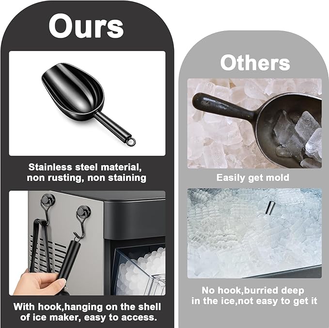 Stainless Steel Ice Scoop for Freezer with Magnetic Hook - Ice Scoop for GE Profile Opal 2.0 Nugget Ice Maker, for Kitchen Bar Party Accessories (6OZ-Black)