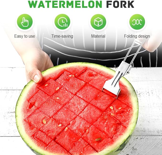 2-in-1 Stainless Steel Fruit Cutter, Watermelon Fork Slicer Cutter, Portable Watermelon Cutter Tool with Dual Head Design for Home Party Camping Kitchen (3)