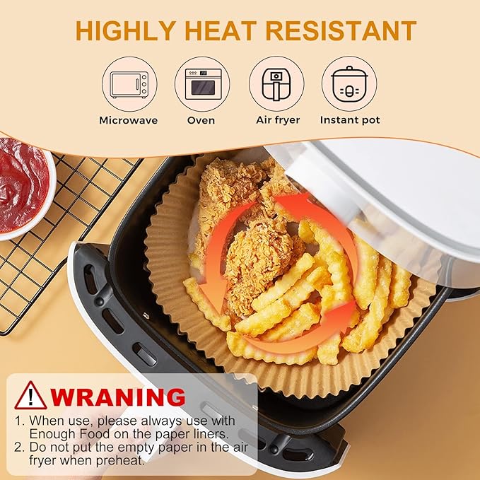 125Pcs Air Fryer Paper Liners, 6.5" Square Air Fryer Liners Disposable, Heavy-Duty Parchment Paper for 3-5 QT Airfryer Basket, Non-Stick & Grease-Proof Baking Liner for Oven Pan