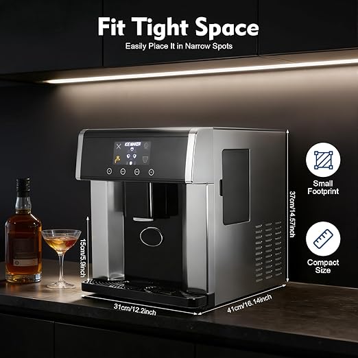 Nugget Ice Maker Countertop, Smart 2-in-1 Water Dispenser with Ice Maker with LCD Panel Self Dispensing Nugget Ice Maker Self-Cleaning 33LBS/24H Crushed Chewable Ice for Home Kitchen Office