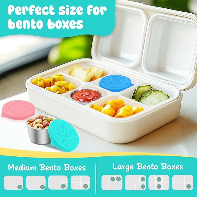 LIEMAND 6x2.7 oz Salad Dressing Container to Go, Leakproof Reusable Stainless Steel small container with lid,Sauce Containers for Lunch box,Picnics,Travel,Office and Meal Prep