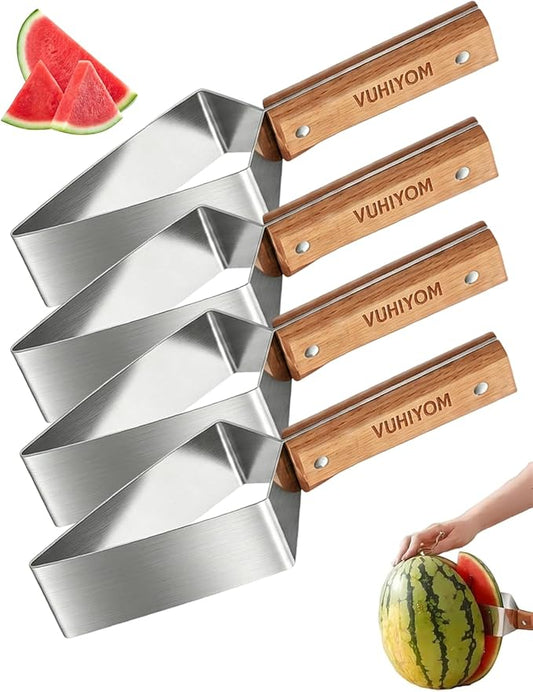 2026 Stainless Steel Watermelon Slicer, Watermelon Cutter Slicer Tool with Wooden Handle, Triangle Fruit Melon Knife Kitchen Gadgets for for A Wide Variety, Cantaloupe, Honeydew, Apples(4pcs#)