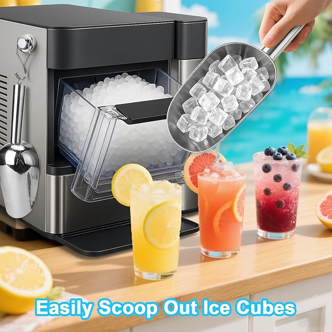 Stainless Steel Ice Scoop for Freezer with Magnetic Hook - Ice Scoop for GE Profile Opal 2.0 Nugget Ice Maker, for Kitchen Bar Party Accessories (12OZ-Silver)